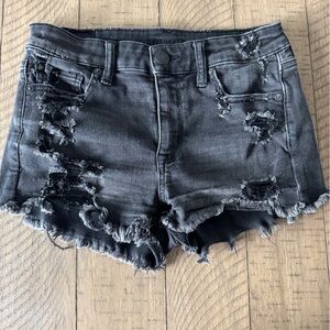 American Eagle Distressed Black High Waisted Jean Shorts